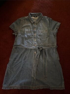 Frye Light Blue Denim Shirt Dress with Tie Belt